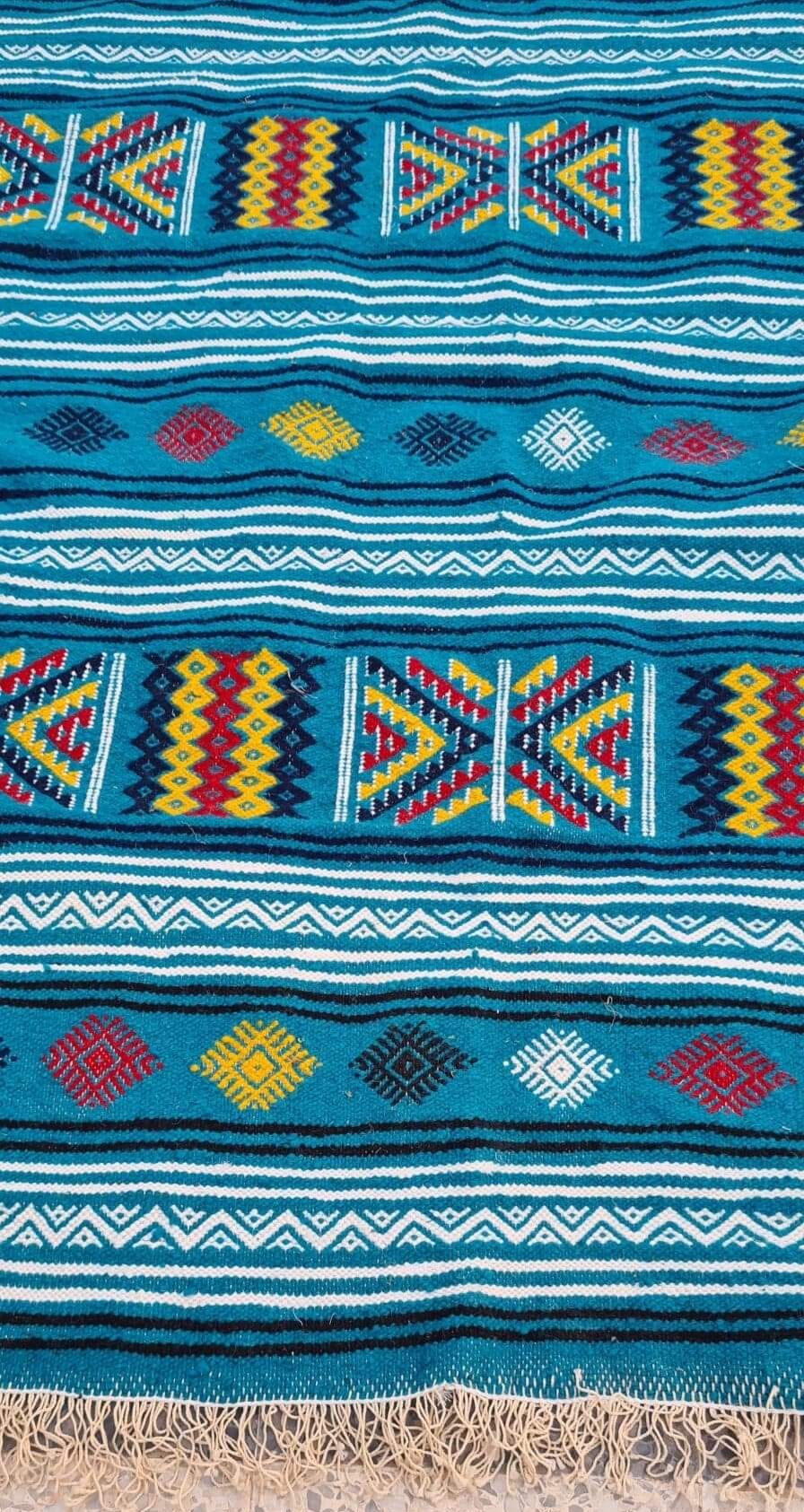 Traditional handmade multicolored blue carpet 210x110cm