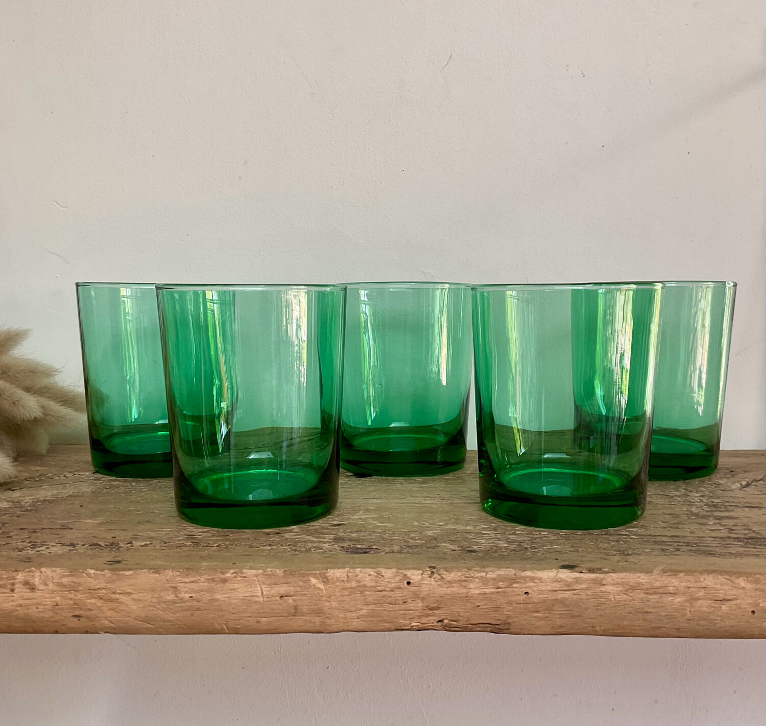 5 vintage emerald green glasses