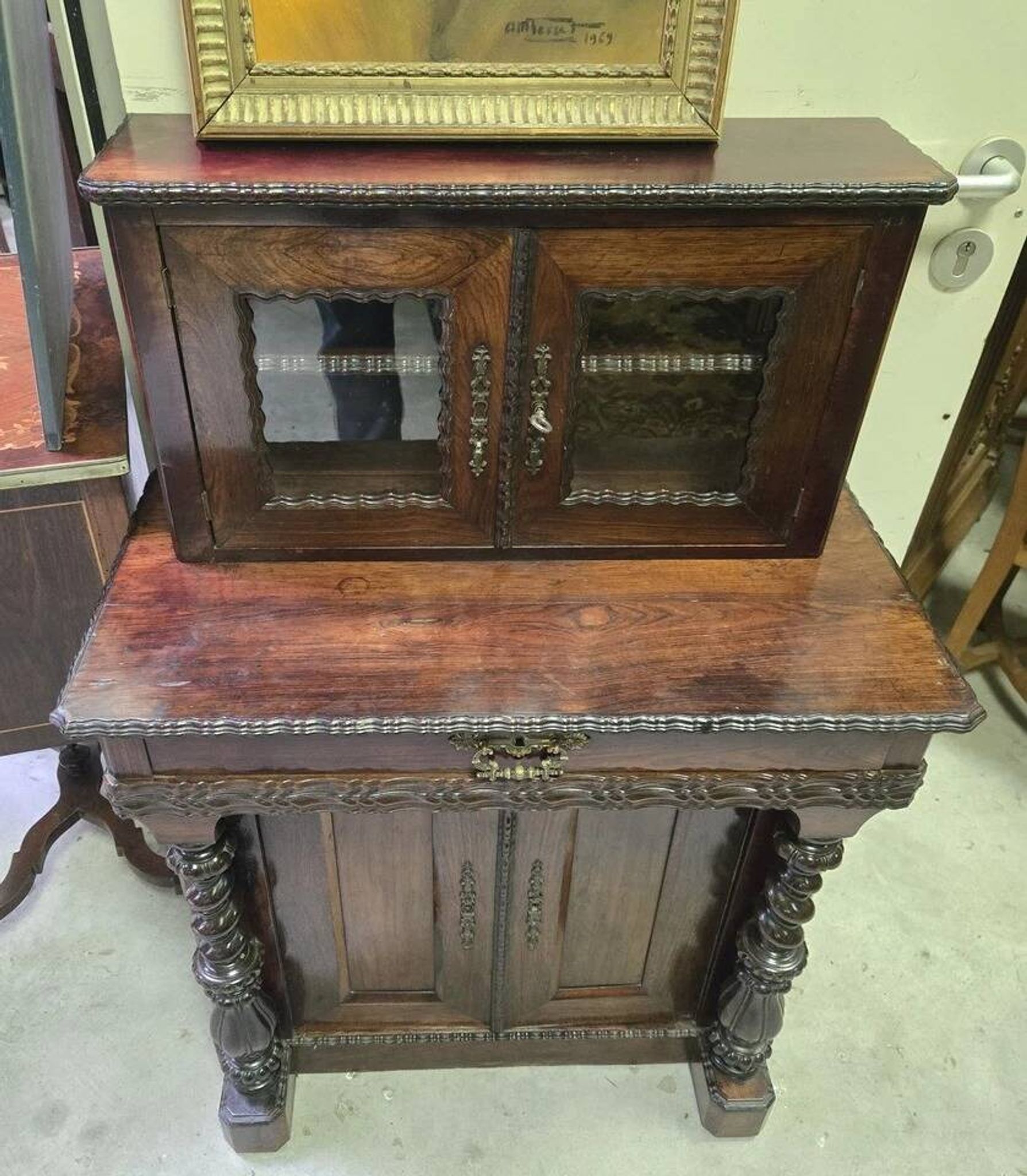 Library buffet with two bodies in rosewood, Napoleon III period.