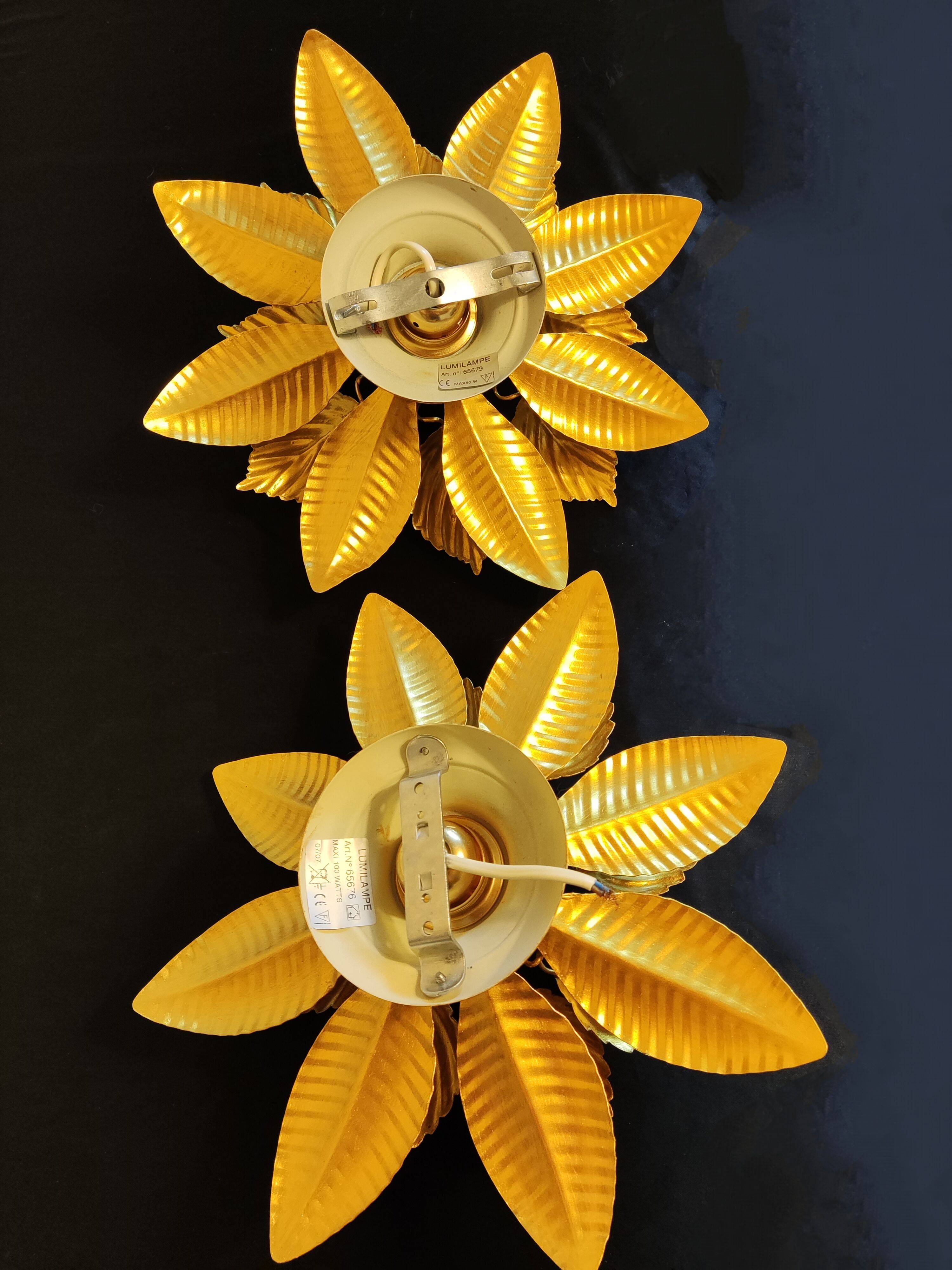 Wall lamps gilded metal sheets