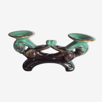 Vintage ceramic chandelier green and brown contours gold Bay Keramik