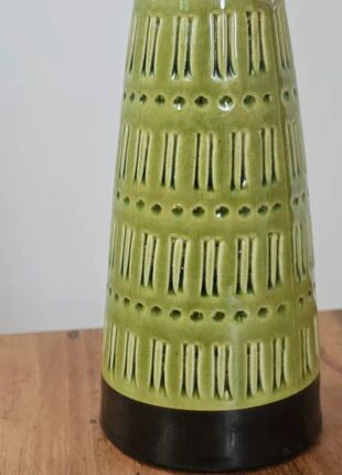 Vintage diabolo vase Marzi & Remy - ceramic West Germany 1960 - olive green relief decoration