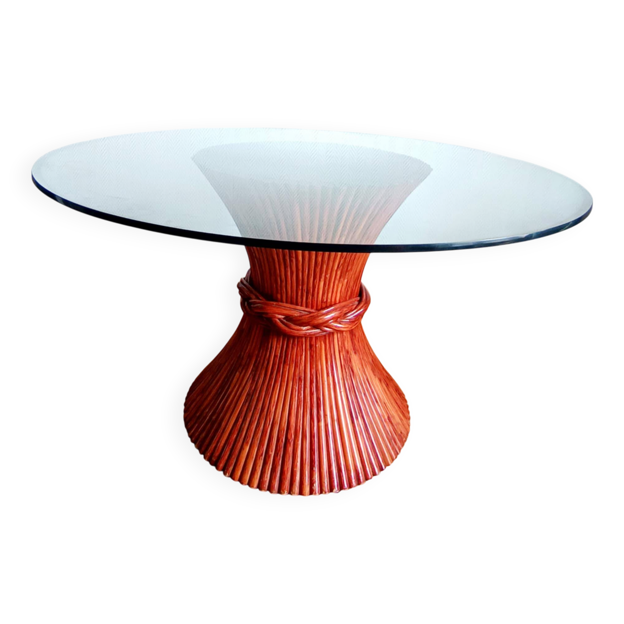 Maugrion Roche Bobois prestige rattan wheat ear table 1980