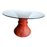 Table épi de blé  rotin prestige Maugrion Roche Bobois 1980