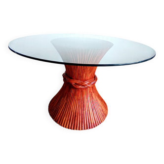 Maugrion Roche Bobois prestige rattan wheat ear table 1980