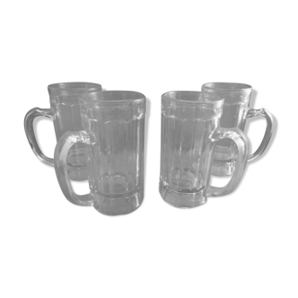 Series of 4 beer mugs of glass-blown bistro era early 20th century