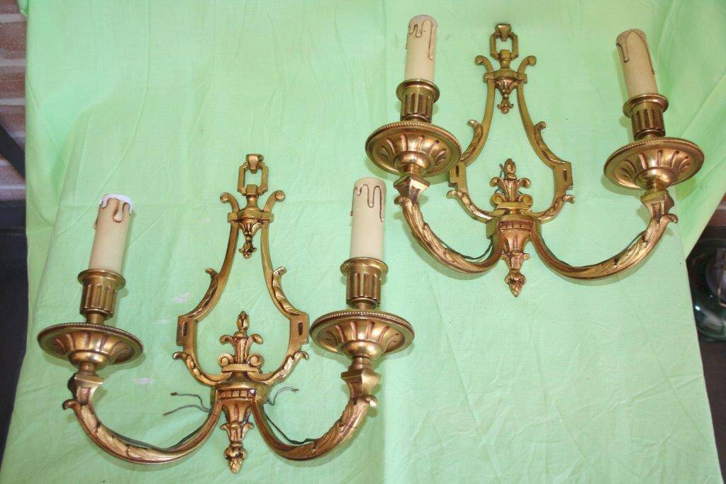 Pair of two-arm bronze sconces Lucien Gau