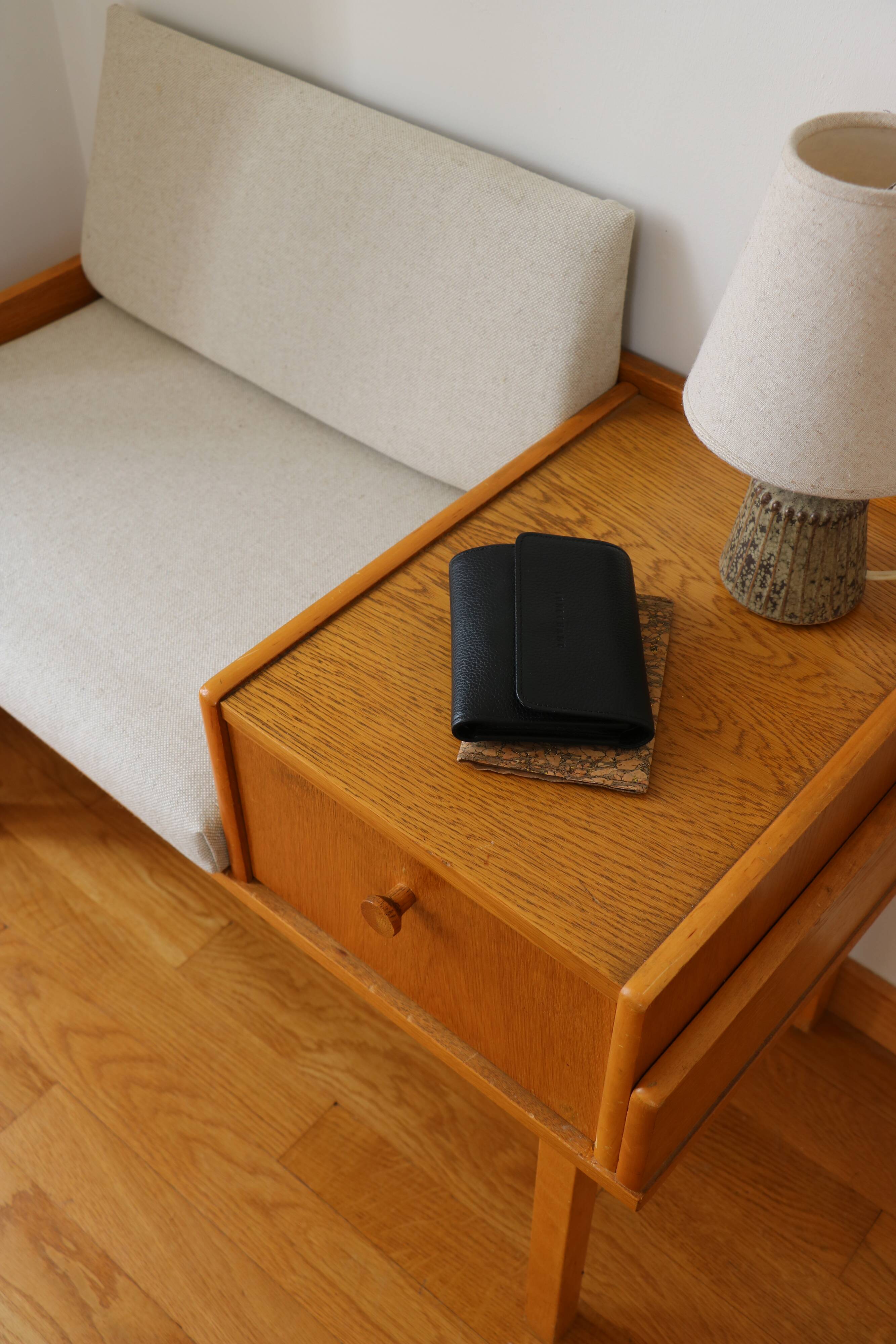 Entry bench, modular Scandinavian telephone bench, teak, 1960.