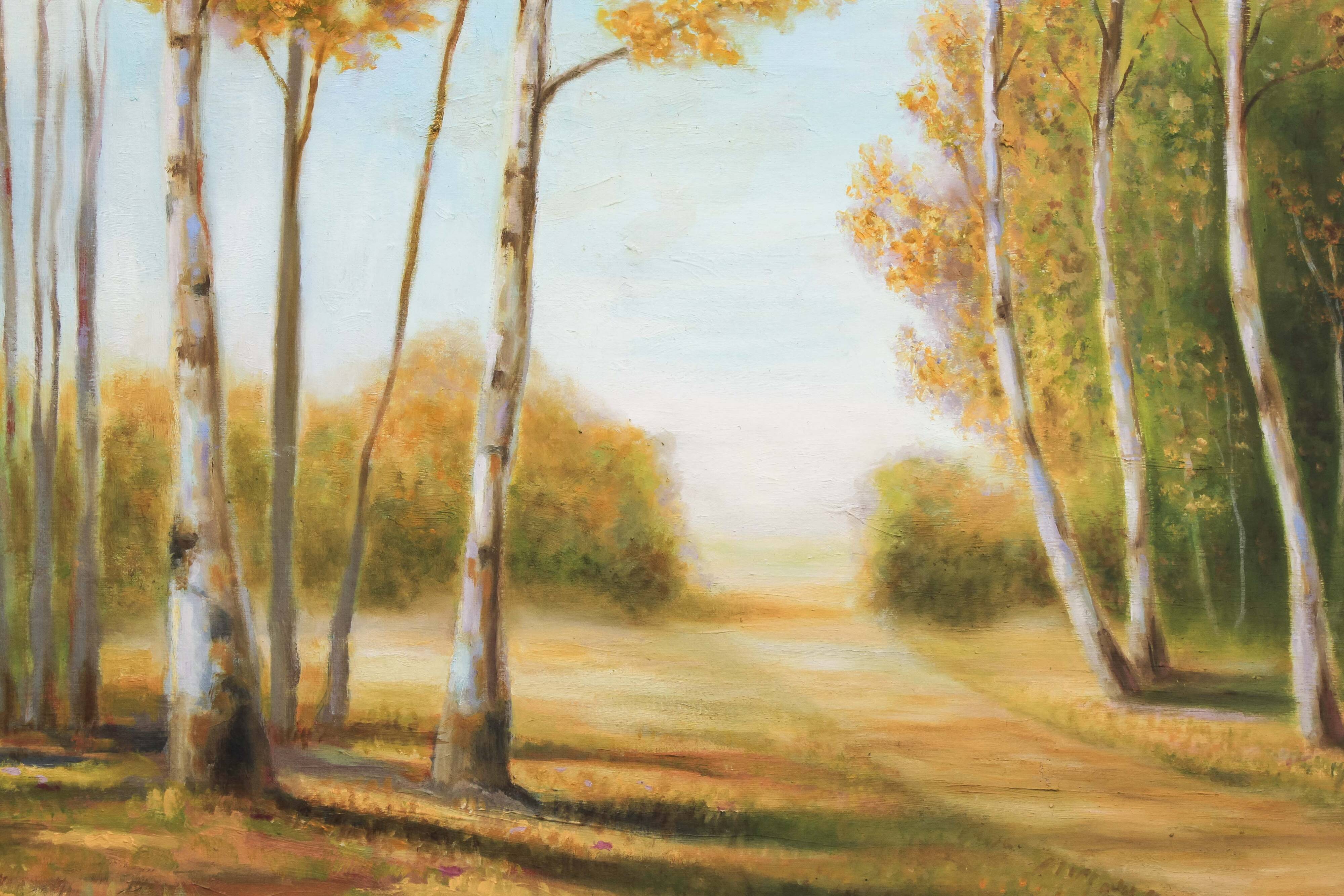 Cuadro con paisaje de álamos pintado al oleo sobre lienzo. Oil painting