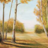 Cuadro con paisaje de álamos pintado al oleo sobre lienzo. Oil painting