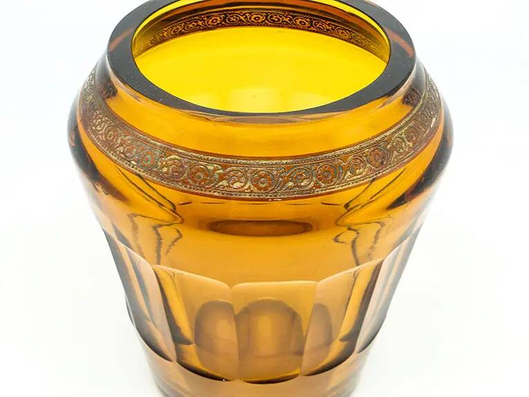 Art Deco vase, honey glass, Bohemia, Czechoslovakia, 1930s