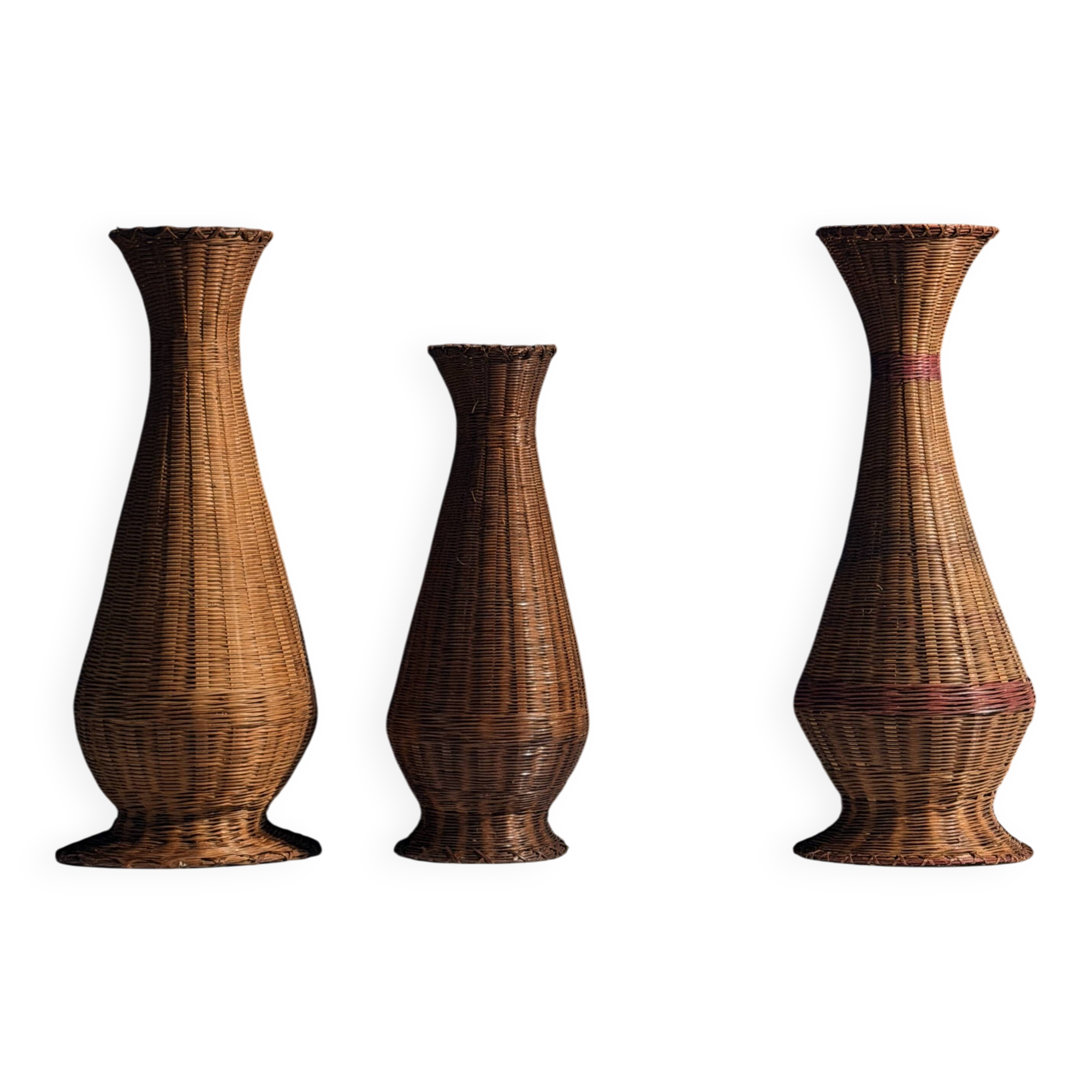 Set of three wicker vases – French folk art, circa 1950
