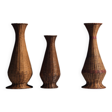 Set of three wicker vases – French folk art, circa 1950