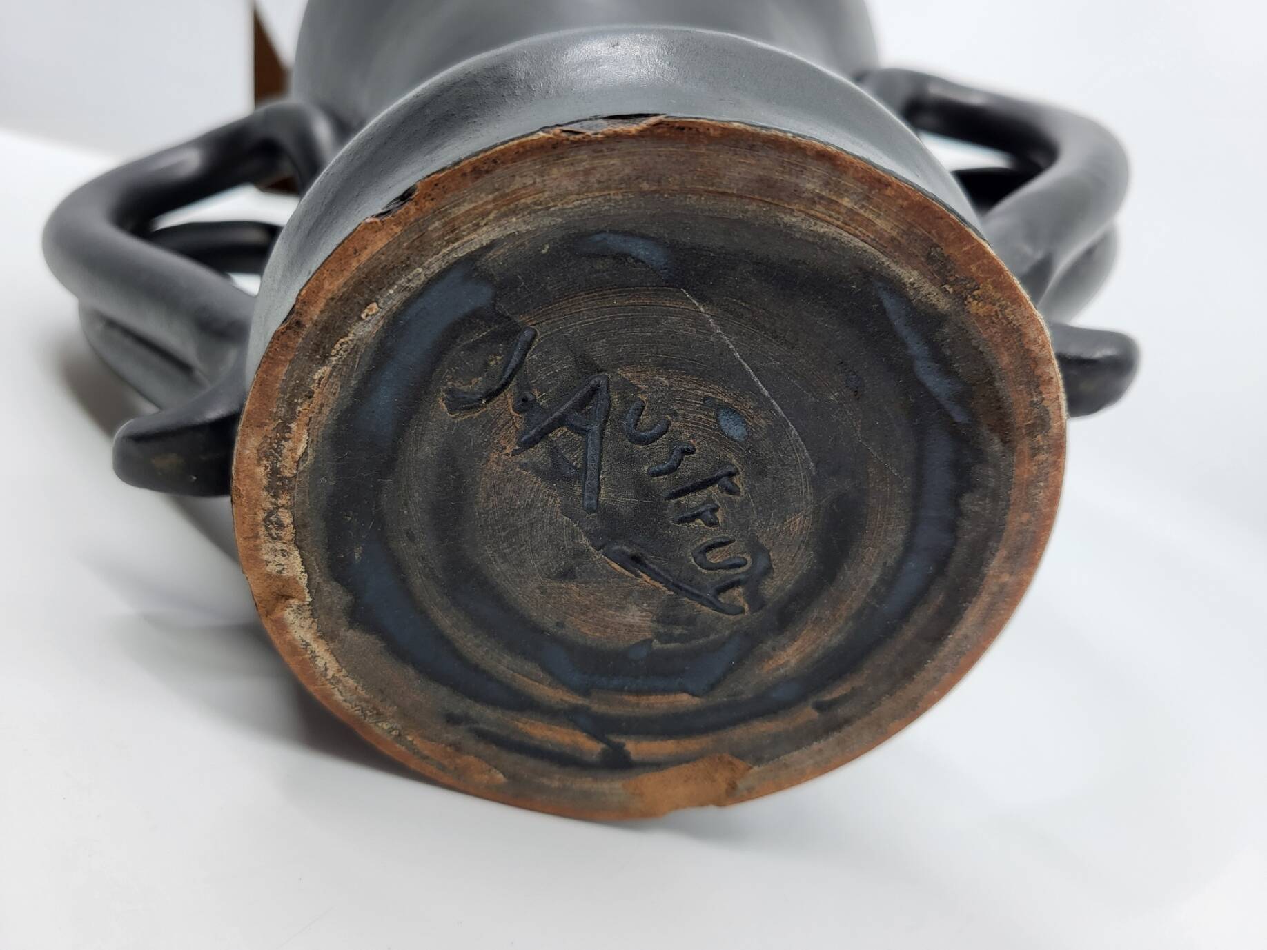 Jean Austruy Black Ceramic Ear Vase French 1950s Vintage