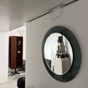 Decorative round wall mirror in smoked glass, Space Age Italian collectible