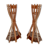 Lot of two rattan/bamboo candlesticks