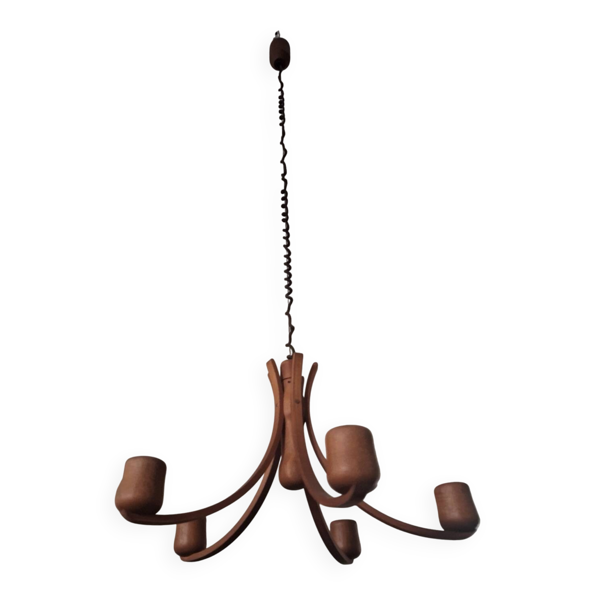 Teak variable height chandelier with 5 arms  by Domus, Denmark 1970s
