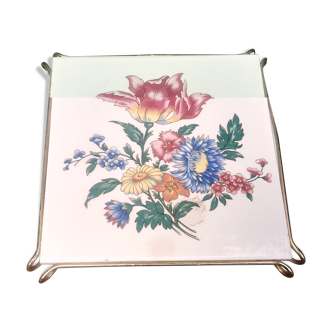 Dessous de plat en carreaux de céramique Villeroy & Boch mettlach années 60 décor de fleurs