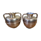 Pair of brass jars with double handles, Moroccan craftsmanship