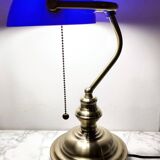 Lampe de banquier vintage en cristal bleu années 80