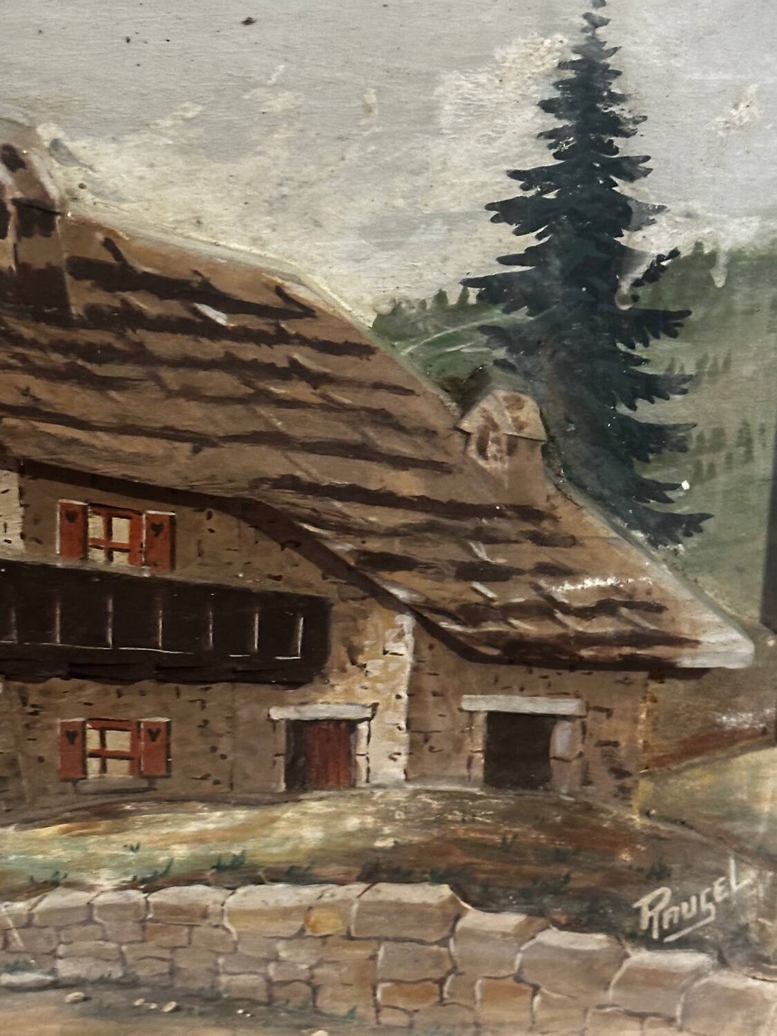 Alpine Table from the 1950s, carved and painted wood, signed by Francois Raugel - 4