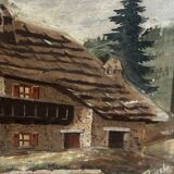 Alpine Table from the 1950s, carved and painted wood, signed by Francois Raugel - 4