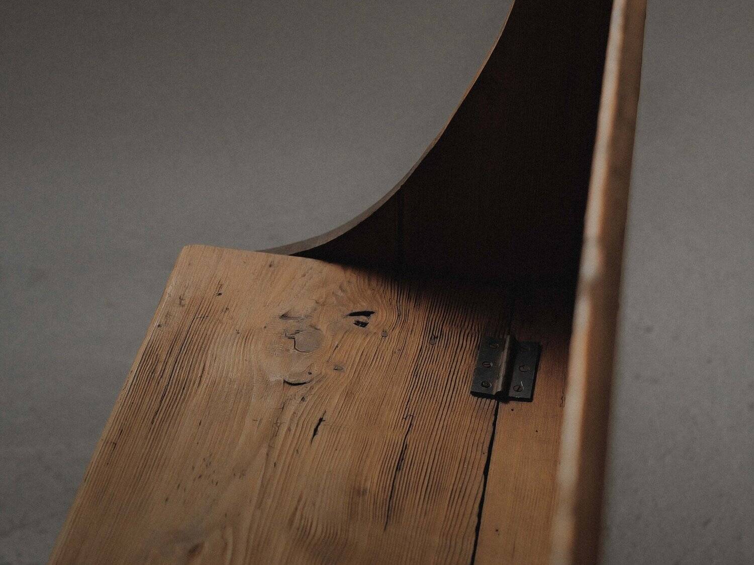 Larch and solid pine storage bench, Folk Art, Savoy, 1950