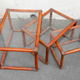 Rattan and glass side tables