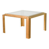 Solid Brass Square Coffee Table after Peter Ghyczy with Smokey Glass Top 70