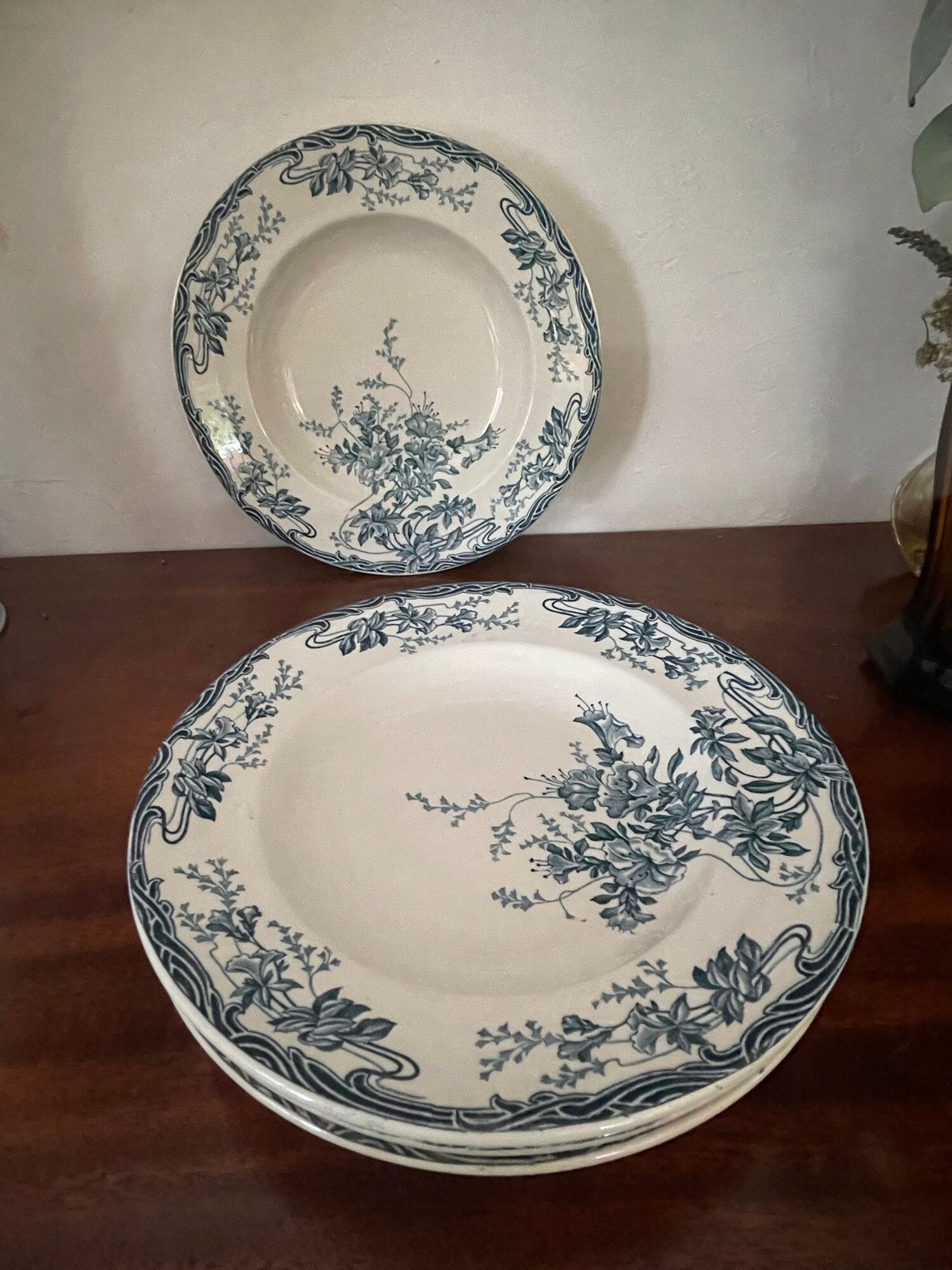 Set of 5 hollow plates Longwy art nouveau