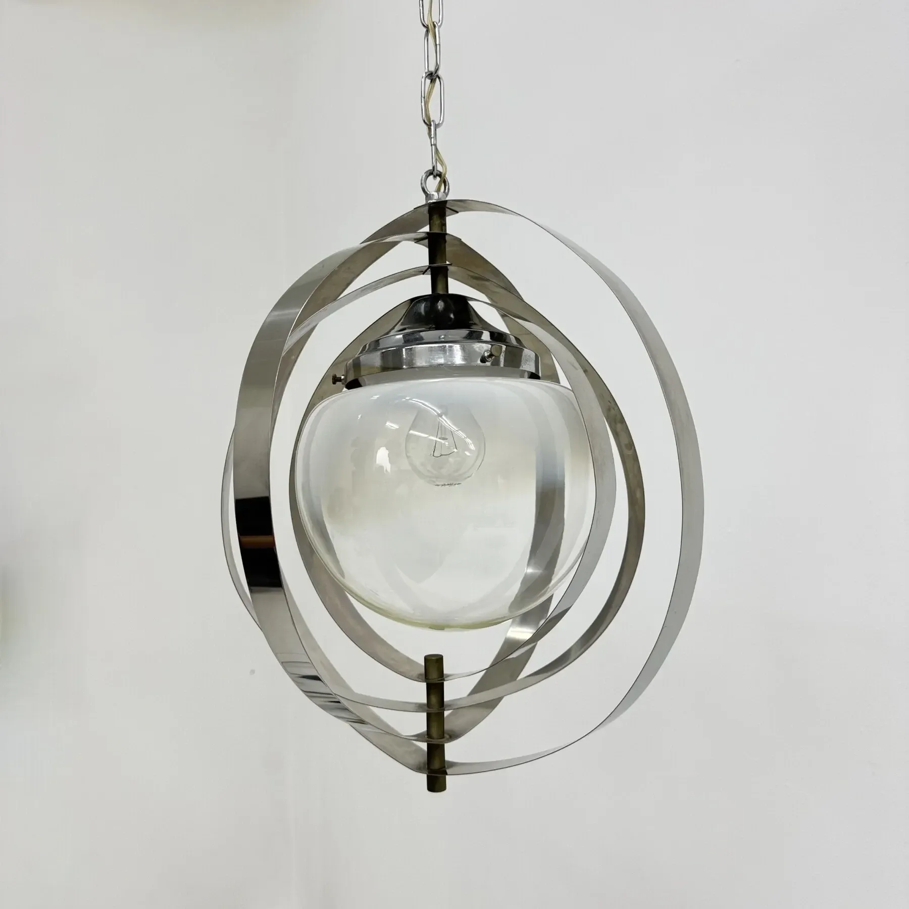 Mid-century glass sphere hanging pendant glass lamp design 1970’s space age Italy