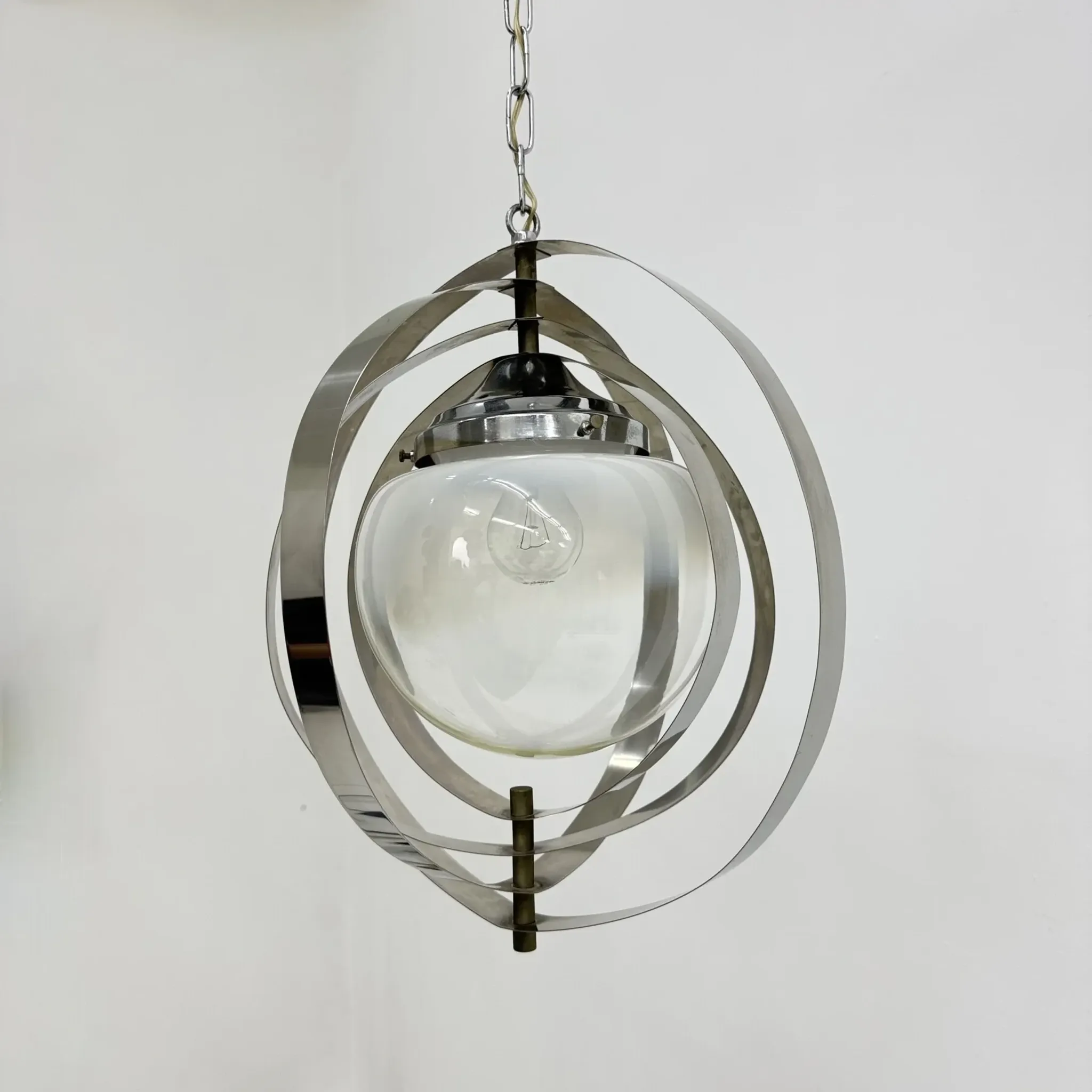Mid-century glass sphere hanging pendant glass lamp design 1970’s space age Italy