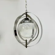 Mid-century glass sphere hanging pendant glass lamp design 1970’s space age Italy