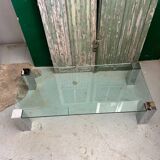 Table basse vintage moderniste en verre et chrome