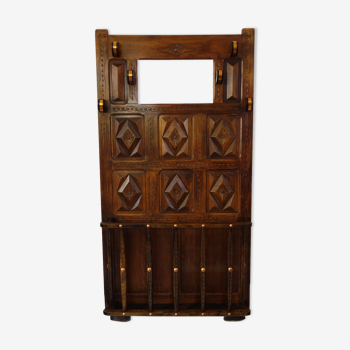 Coat rack cloakroom wood carved folk art