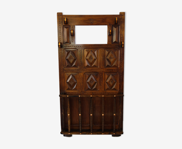 Porte manteaux vestiaire bois sculpté art populaire