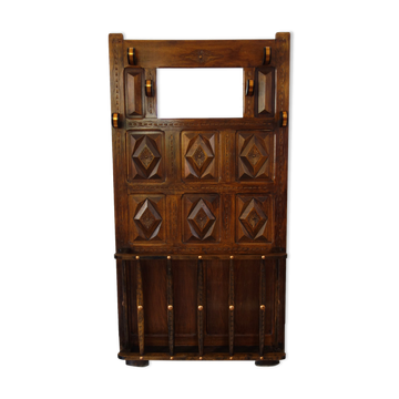 Coat rack cloakroom wood carved folk art