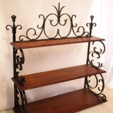 Wall shelf in wrought iron and old wood