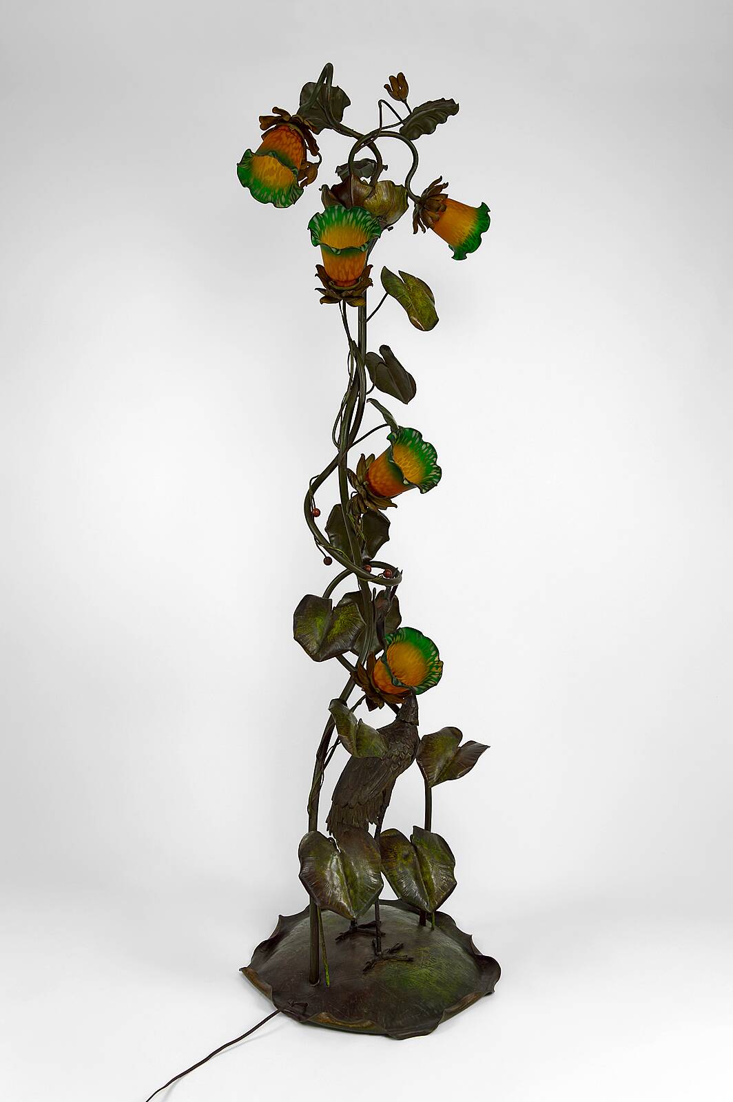 Japanese-style Heron floor lamp, Art Nouveau, France, circa 1900