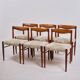 Set of six dining chairs - teak & light upholstery - Henry W. Klein - Bramin - 1960s