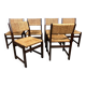 6 wooden vintage chairs dark wood rush