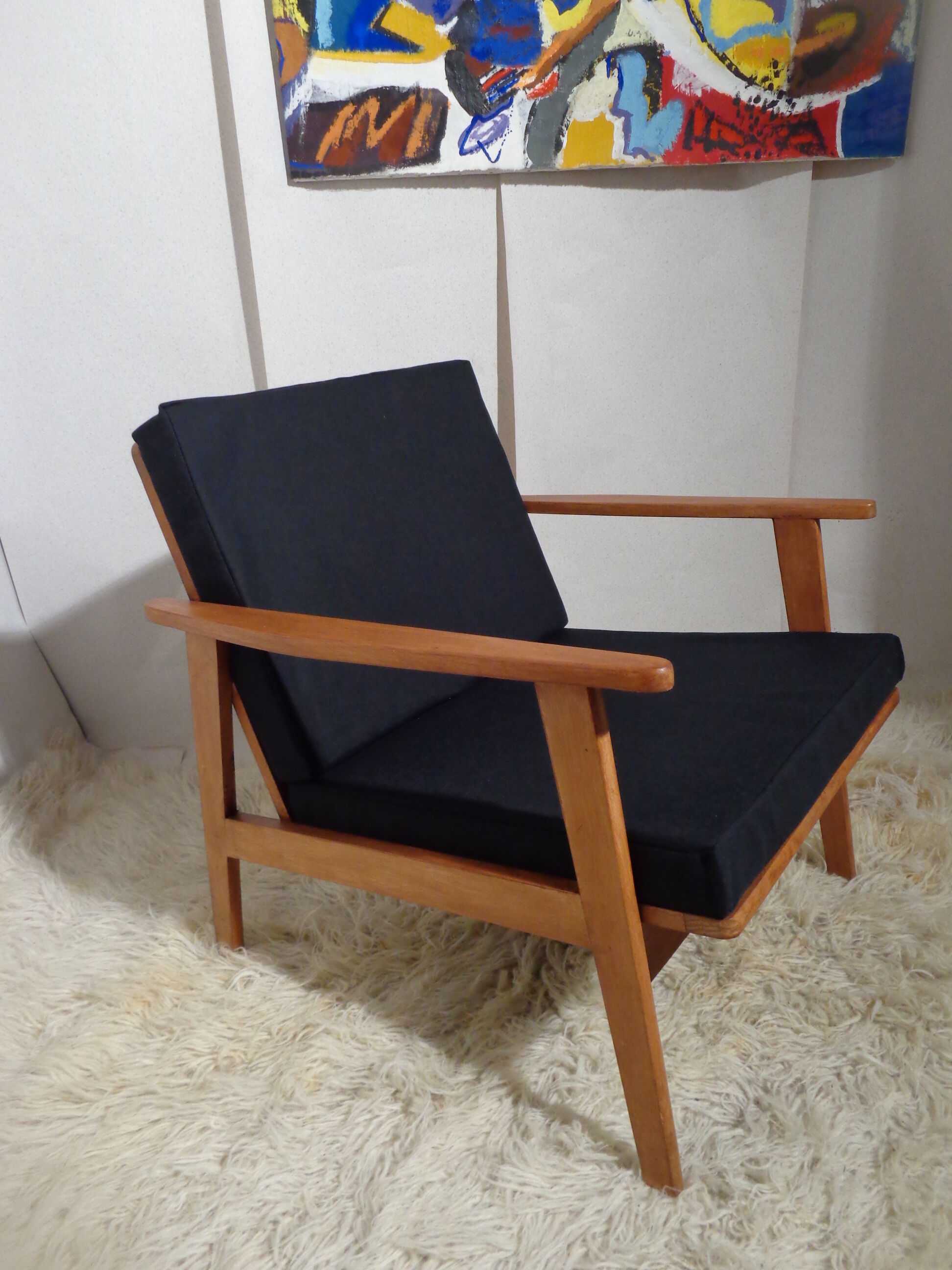 Vintage Scandinavian living room set in light wood