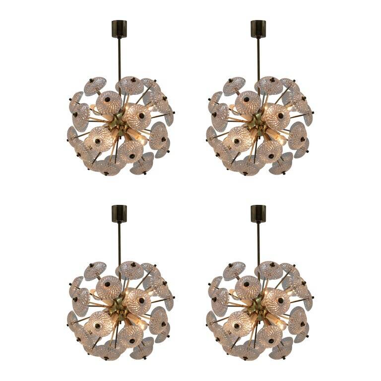 Unique set of four design Space Age dandelion / Sputnik chandeliers, 1970s