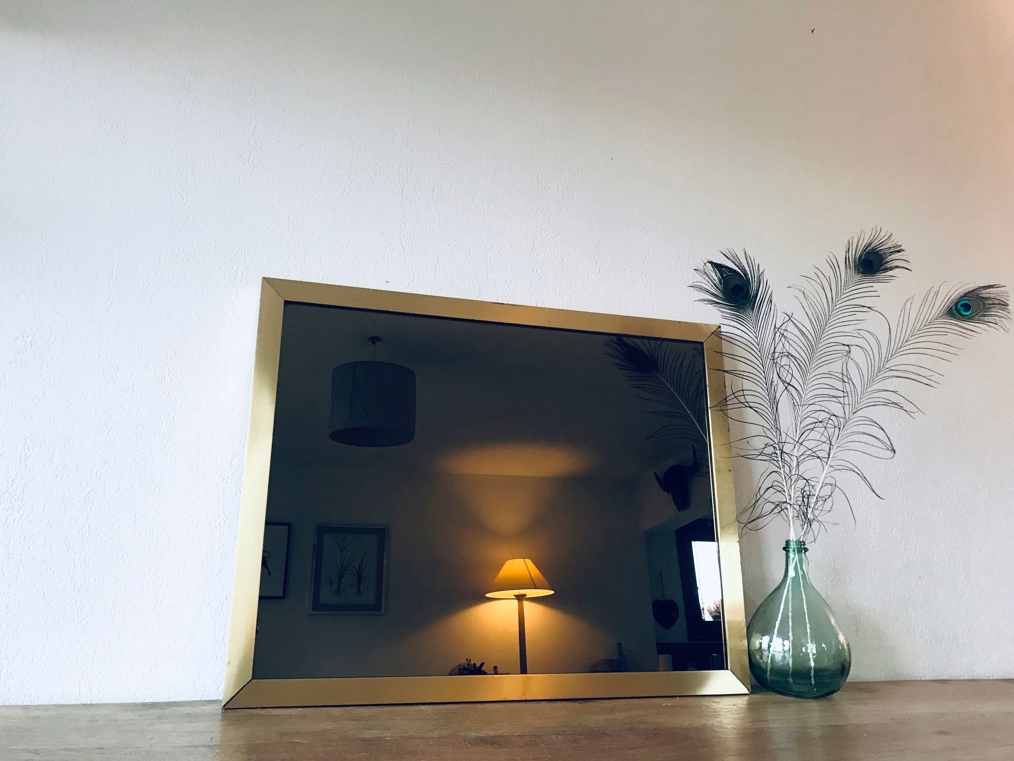 Italian brass mirror and smoked glass - 90x70cm