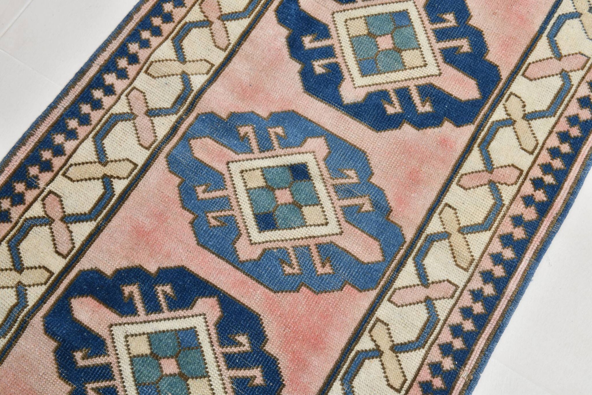 3x10 Pink & Blue Oushak Runner Rug 80x325Cm SK 22171