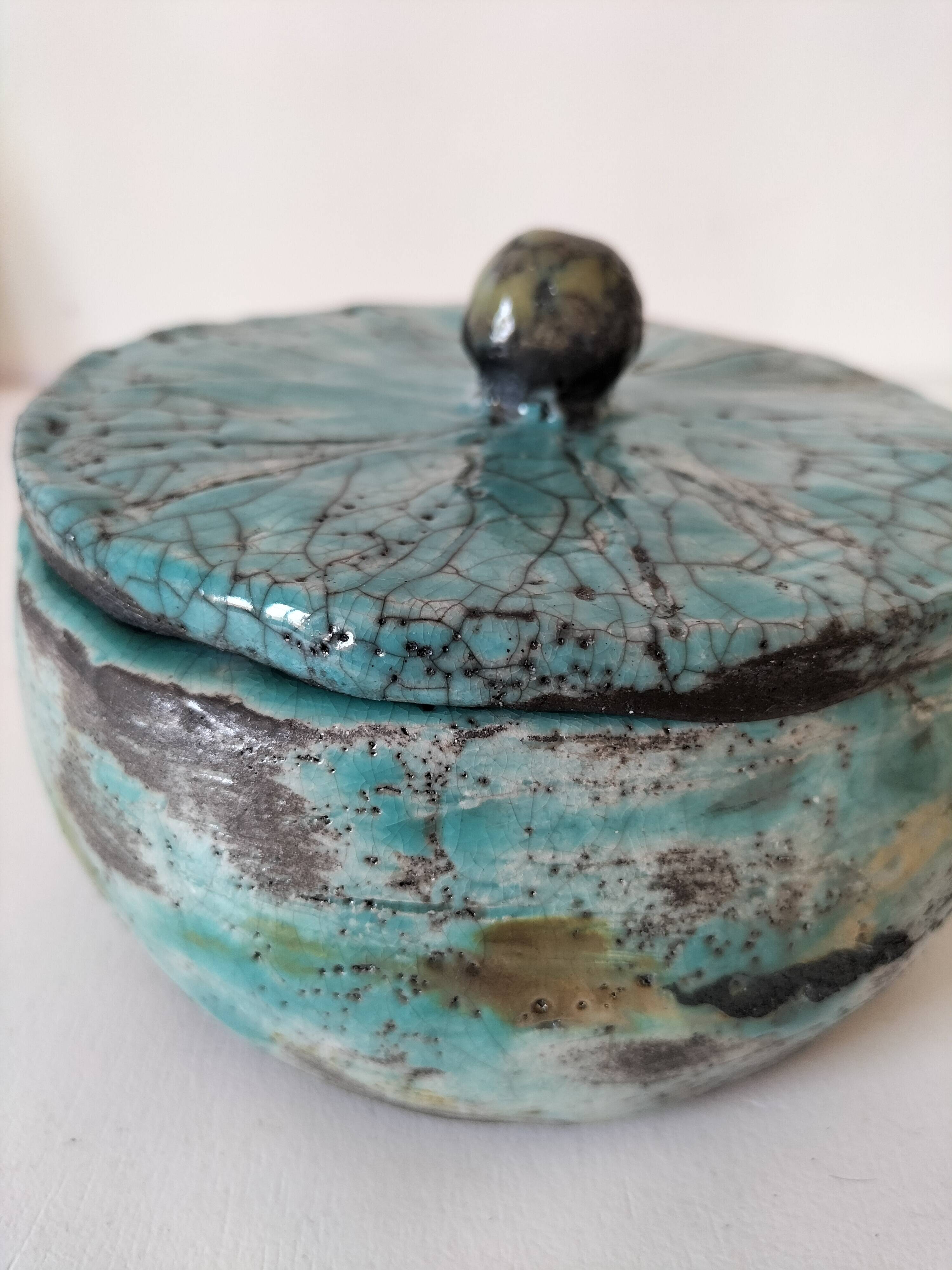 Raku-style handcrafted ceramic box