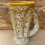 Antique vase pitcher vallauris fat lava ceramic yellow white foam #b479