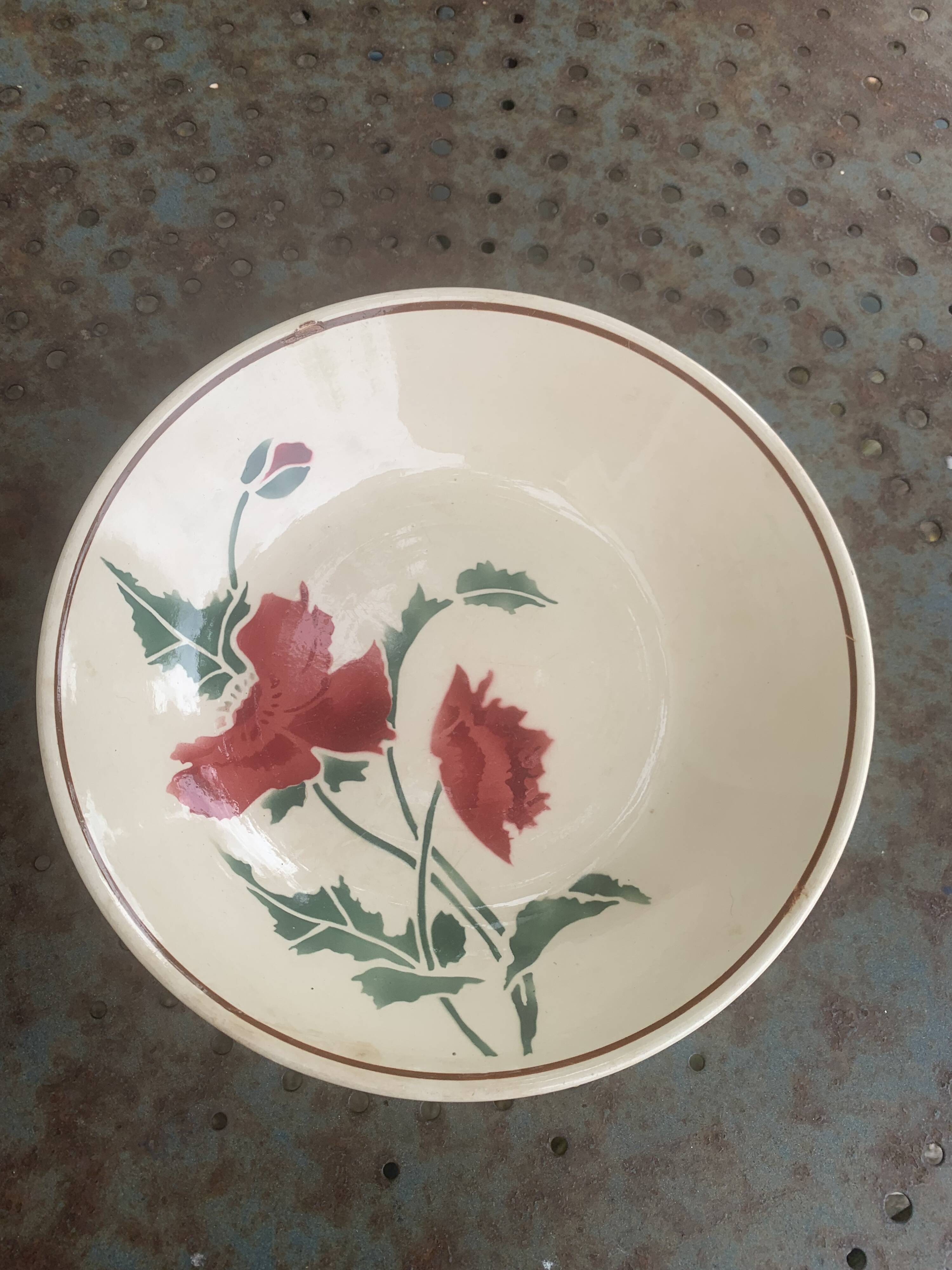 Fruit bowl, deep plate, luxeuil, old poppy motif