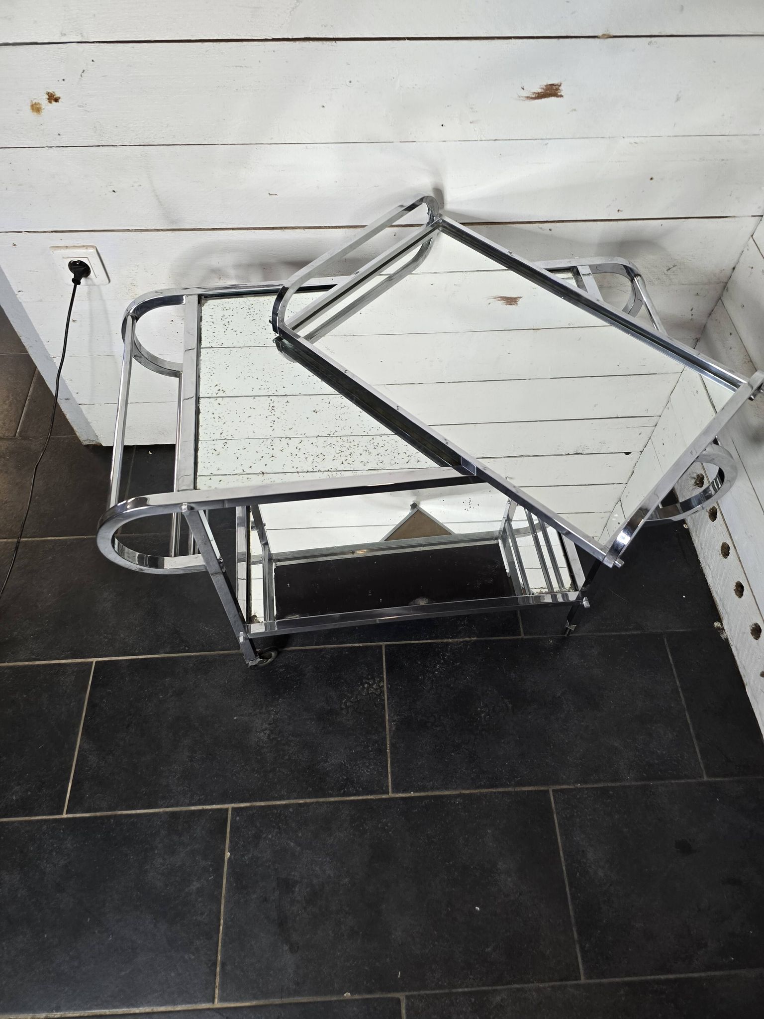 Art Deco trolley on wheels in chromed metal, 1930s