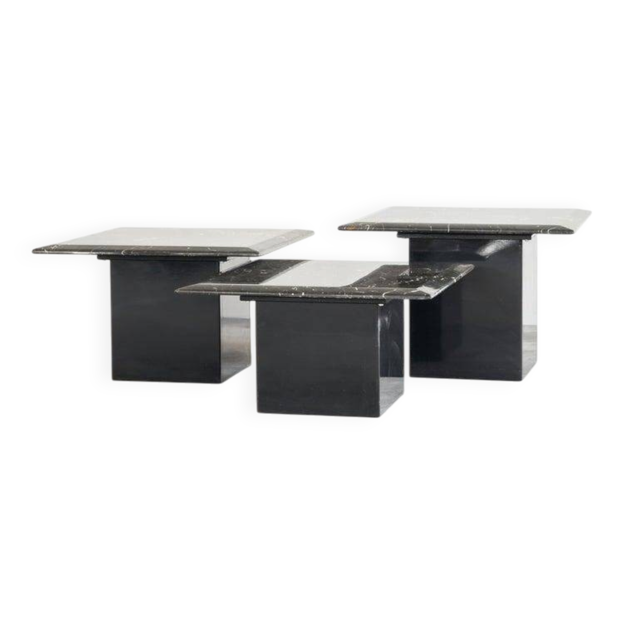 Set of 3 marble and lacquer coffee tables, 1970s.